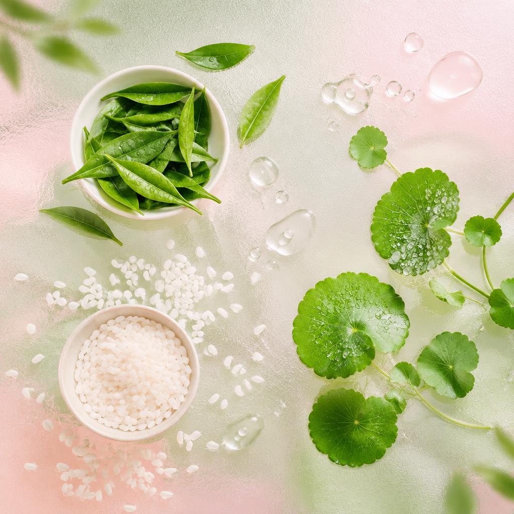 Grüntee, Centella und Reis als Pflegeinspiration